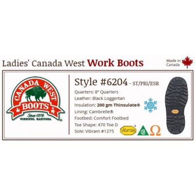 Black Loggertan 8" Insulated 6204 Ladies Canada West Work Boots
