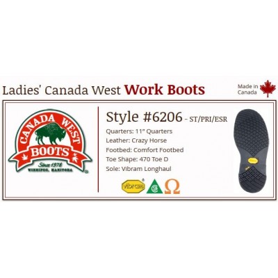 Crazy Horse 11" 6206 Ladies Canada West Work Boots