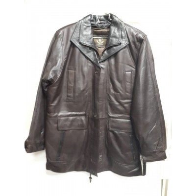 Mens Soft Casual Bbown Leather Jacket with black collar- Zipout Liner