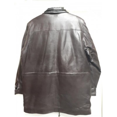 Mens Soft Casual Bbown Leather Jacket with black collar- Zipout Liner