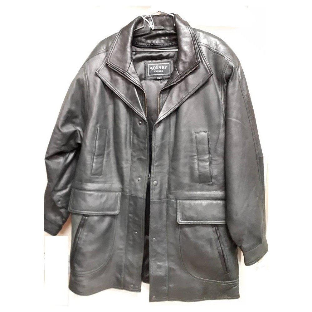 Mens Soft Casual Grey Leather Jacket with brown collar- Zipout Liner
