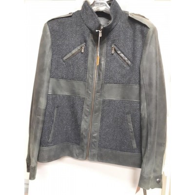 Casual leather & Wool combo jacket Green /Grey /Blu. 4804