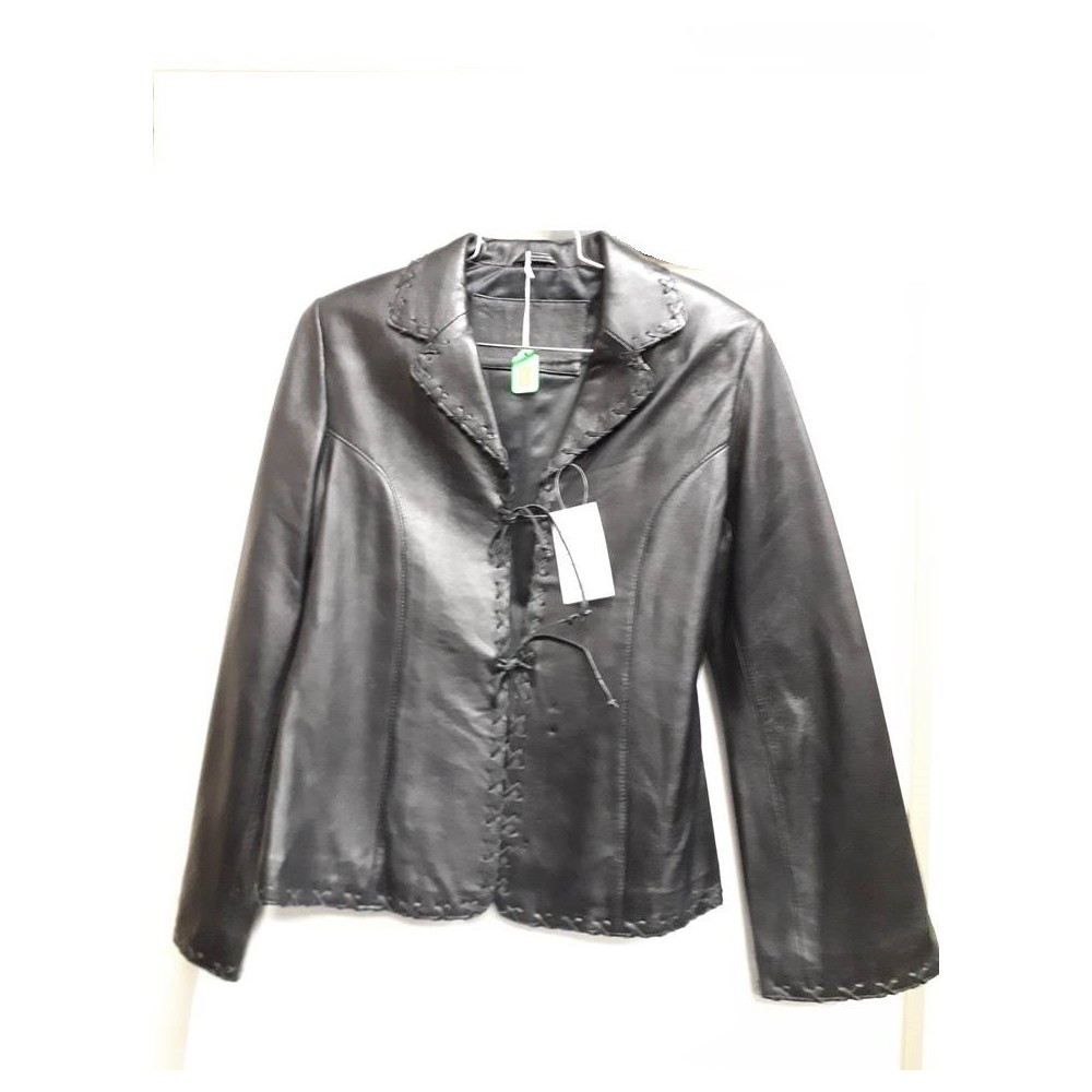 Ladies tiedown leather jacket Black
