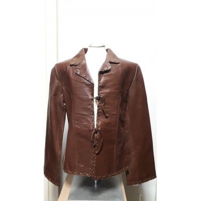 Ladies tiedown leather jacket Chocolate Brown