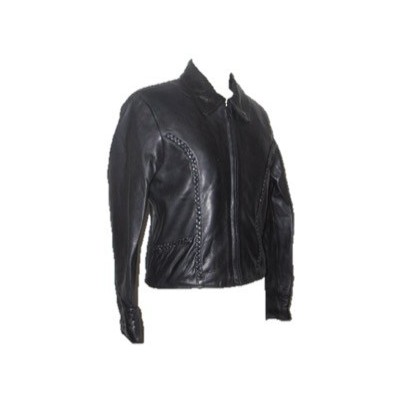 Ladies Braided Leather Jacket Black