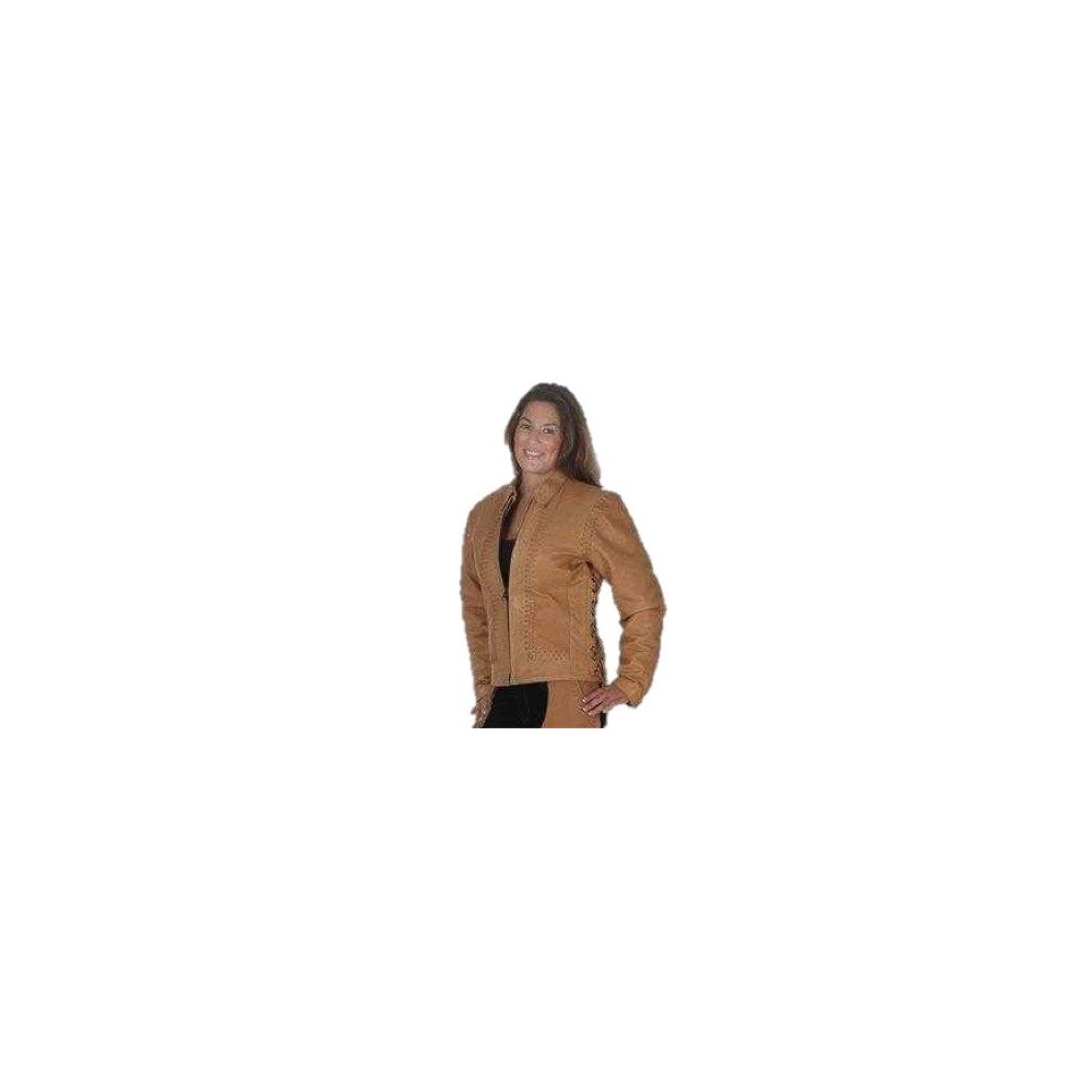 Ladies Laced Leather Jacket Tan