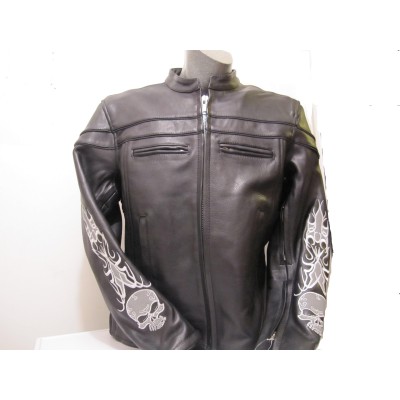 Mens Leather jacket with Reflective skulls