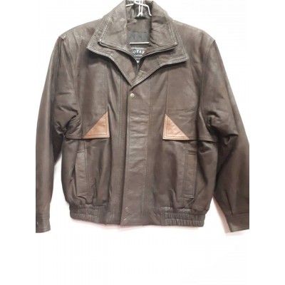Double collar brown brushed goat bomber-S