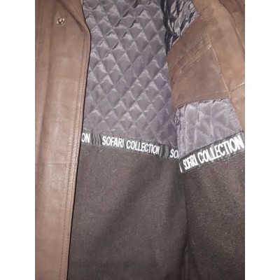 Double collar brown brushed goat bomber-S