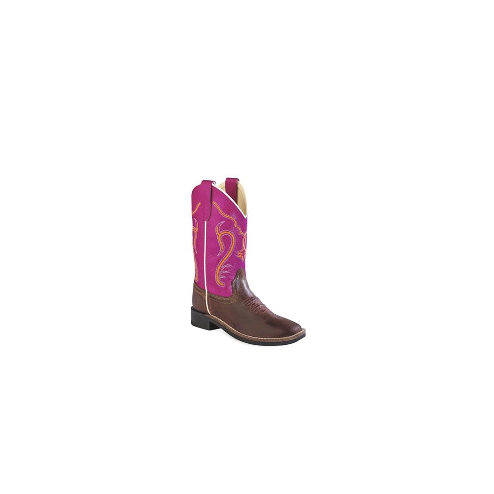 OLD WEST  Brown Canyon Foot/Dark Pink Boot -  Youth