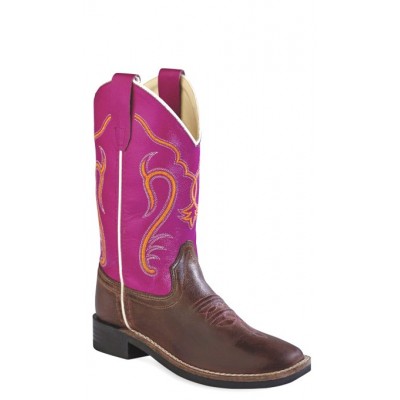 OLD WEST  Brown Canyon Foot/Dark Pink Boot -  Youth