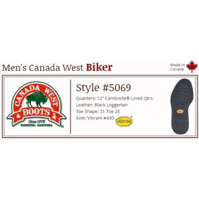 Black Loggertan Lined 12" 5069 Canada West Bikers
