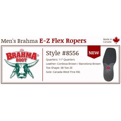 Cordova Brown/Barcelona Brown 11" 8556 Canada West Men's BRAHMA EZ-Flex Ropers