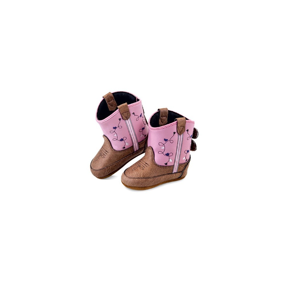 Jama Old West Poppets - Infant Boots 10101 Tan Vintage Crackle Foot/Pink Shaft Boots