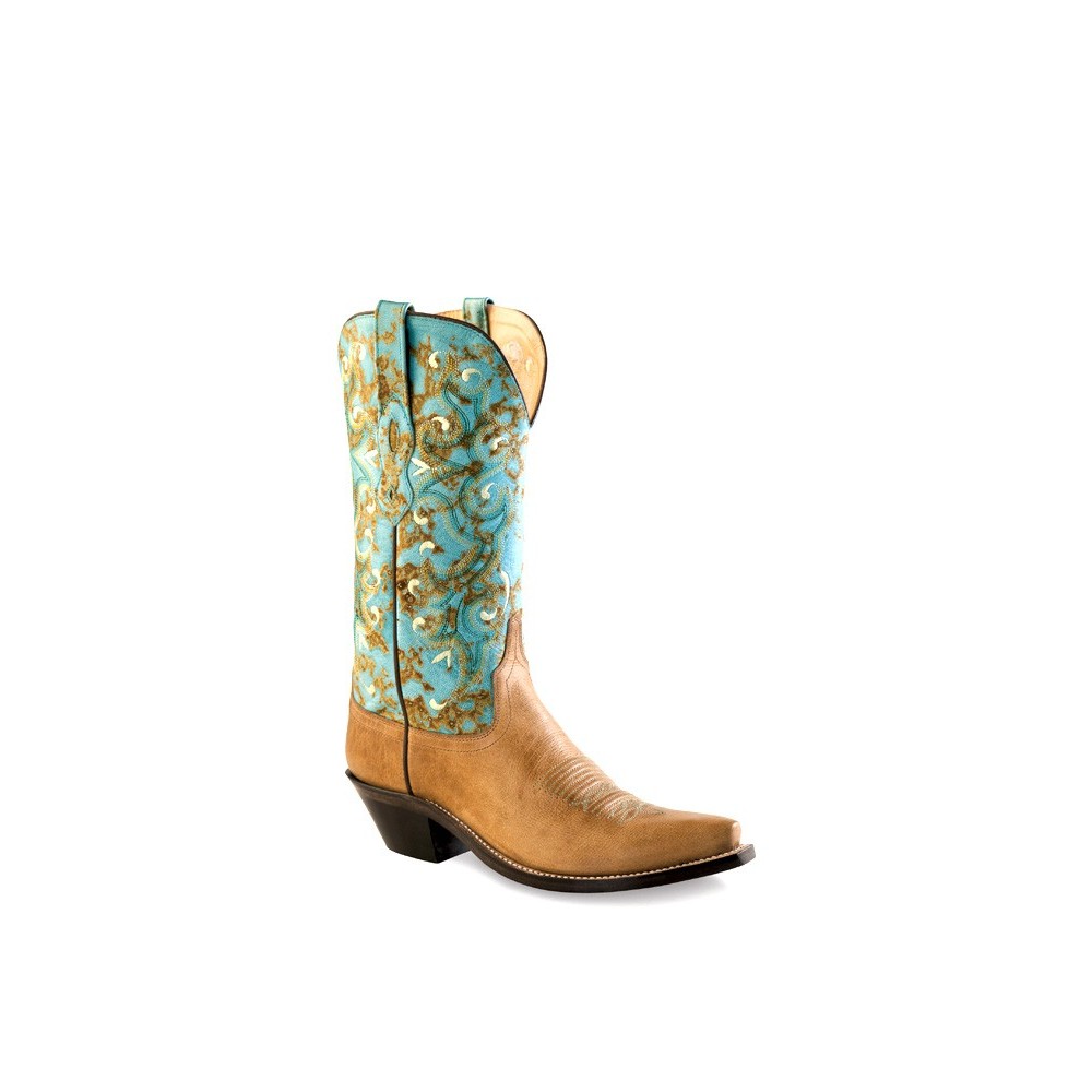 Old West LF1542 Tan Fry Foot Turquoise Shaft Ladies boots