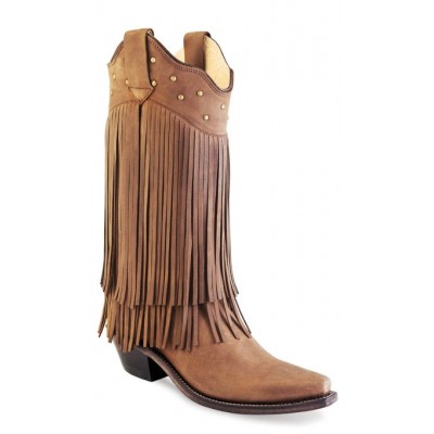 Old West LF1585 Chocolate Nubuck Fringed Ladies boots