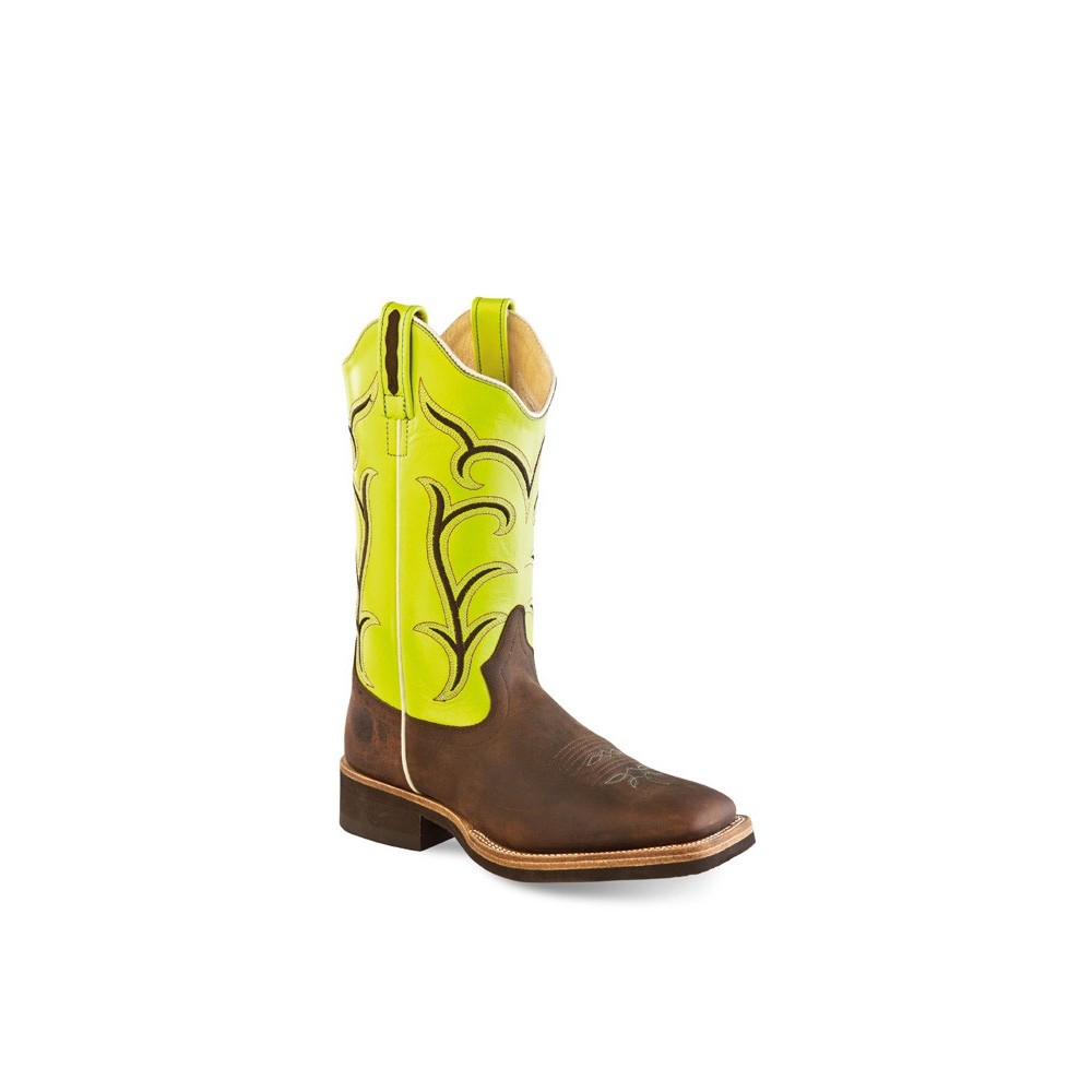 Old West 18114 Brown/Light Green Ladies Broad Square Toe