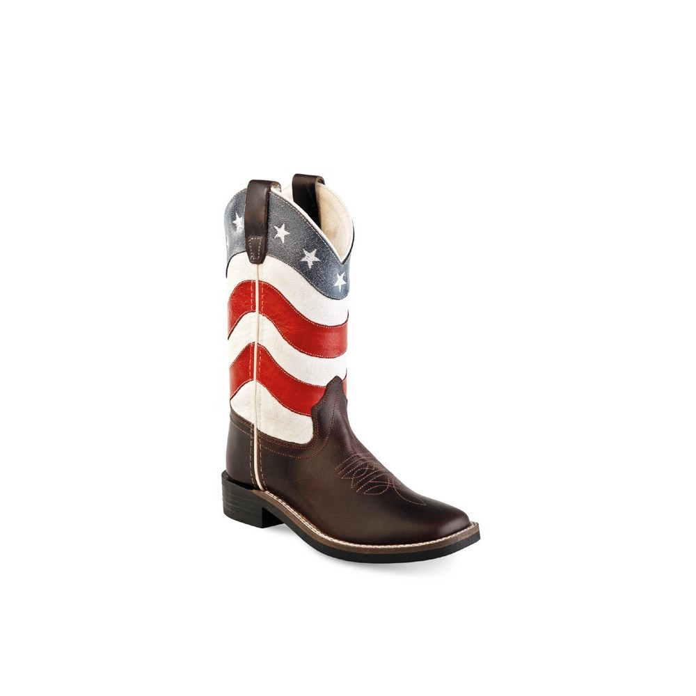 OLD WEST BSC1824 Brown Foot Red/White Shaft Boot -  Childrens