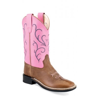 OLD WEST BSY1869 Tan Fry Foot/Pink Shaft Boot -  Youth