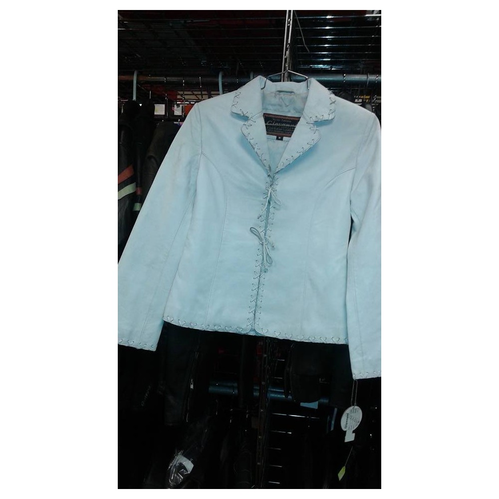 Ladies tiedown leather jacket White