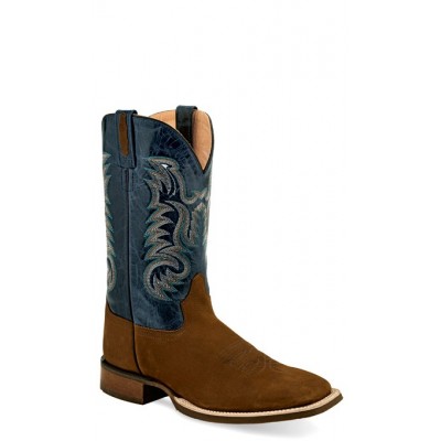 OLD WEST - Mens Brown Nubuck - Blue Crucnch Broad Square Toe Boot   BSM1822