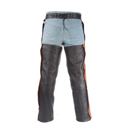 Black Leather thermal Chaps With Orange Straps