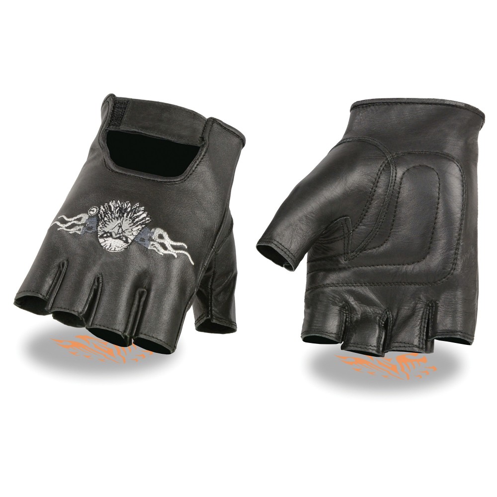 Men’s Leather Fingerless Glove w/ Eagle Head Embroidery