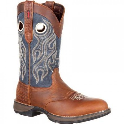 Rebel by Durango Men's DDB0127 12"  BROWN AND BLUE JEAN DENIM Western boot with DSS