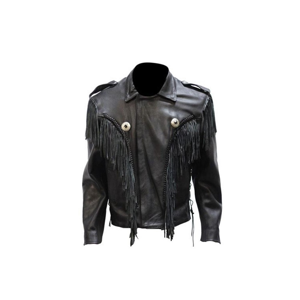 Mens Leather Bon Jovi Jacket With Braid & Fringe