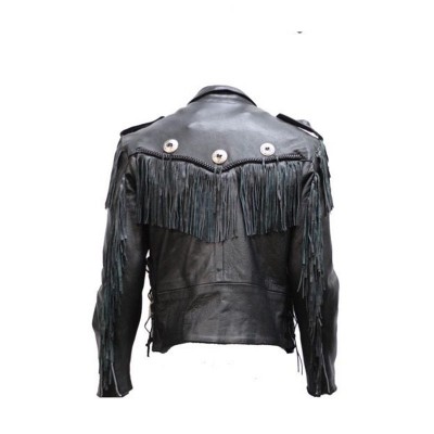 Mens Leather Bon Jovi Jacket With Braid & Fringe