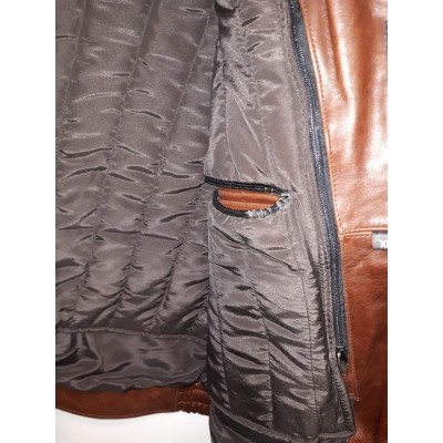 Cognac Buffalo Casual Leather Jacket with Zipout Liner